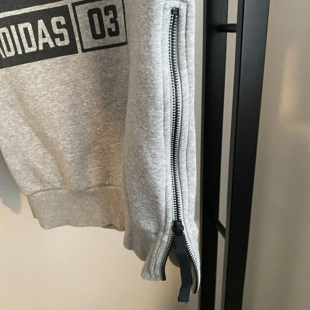Vintage Adidas‎ Trefoil Pullover Grey Sweatshirt Drop Shoulders Side Zip Medium